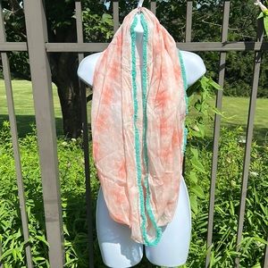 NWT American Eagle Salmon And Turquoise Fringe Tye Dye Infinity Cotton Scarf